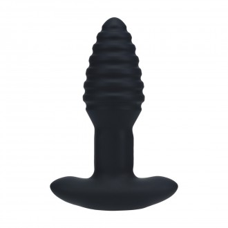 PLUG ANAL DE SILICONA RIBETEADO, VIBRANTE Y ROTATORIO CON CONTROL REMOTO - NEGRO