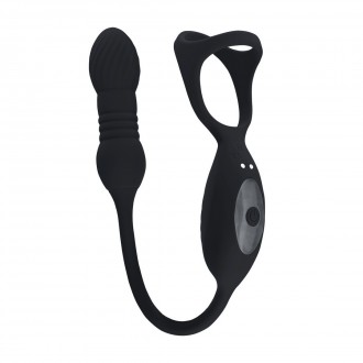 LEVELZ VIBRATING AND THRUSTING SILICONE TRI O COCKRING WITH PROSTATE STIMULATOR BLACK 