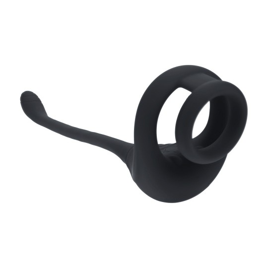 ANILLO DE SILICONA CON DOBLE MOTOR Y ESTIMULADOR DE PRÓSTATA - NEGRO