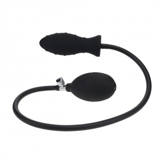 PLUG ANAL INFLABLE DE SILICONA ESTRIADA - NEGRO