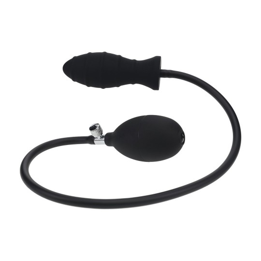 PLUG ANAL INFLABLE DE SILICONA ESTRIADA - NEGRO