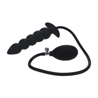 PLUG ANAL DE SILICONA INFLABLE CON PERLAS - NEGRO
