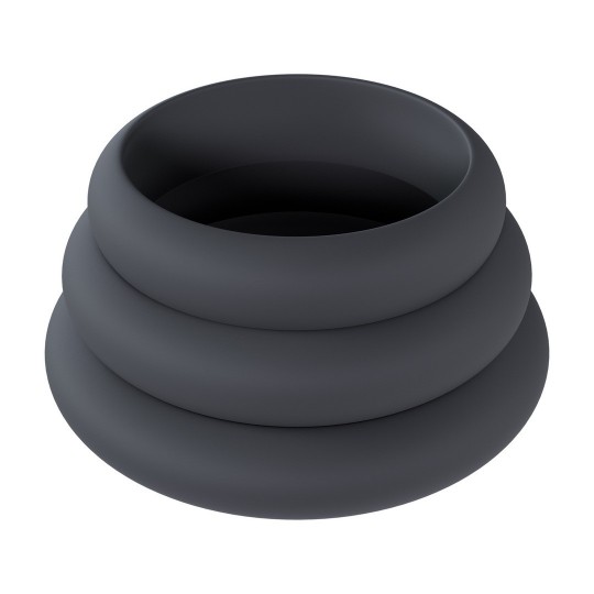 LEVELZ WIDE O SET OF 3 SILICONE COCK RINGS L/XL/XXL BLACK
