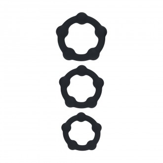 LEVELZ SET OF 3 SILICONE COCK RINGS WITH PEARLS S/M/L BLACK 