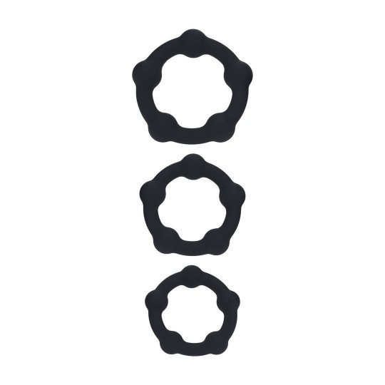 JUEGO DE 3 ANILLOS DE SILICONA CON PERLAS - S/M/L - NEGRO