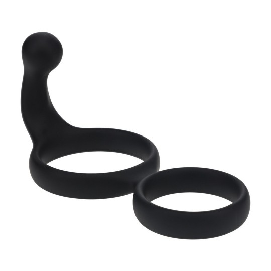DOUBLE SILICONE RING WITH PERINEUM STIMULATOR BLACK 