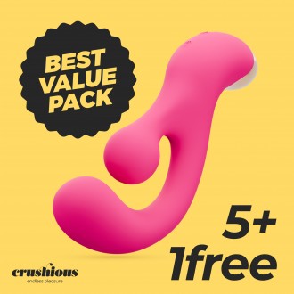PACK 5 + 1 GRATUIT PLEASER VIBRATEUR AVEC STIMULATION ROTATIVE CRUSHIOUS