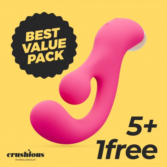 PACK 5 + 1 GRÁTIS PLEASER VIBRADOR COM ESTIMULAÇÃO ROTATIVA CRUSHIOUS