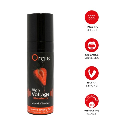 GEL VIBRANTE CON SABOR A FRESA HIGH VOLTAGE 15ML ORGIE