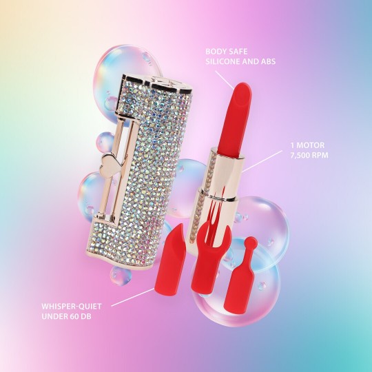 LOVELINE DIAMOND LIPSTICK VIBRATOR WITH 4 ATTACHMENTS IRIDESCENT