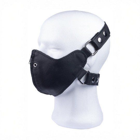 LEATHER MASK WITH ZIP - BLACK