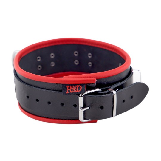 LEATHER NECKLACE 3 D RINGS - RED/BLACK