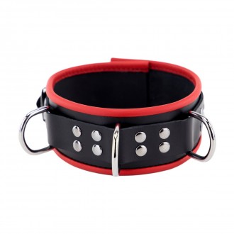 LEATHER NECKLACE 3 D RINGS - RED/BLACK