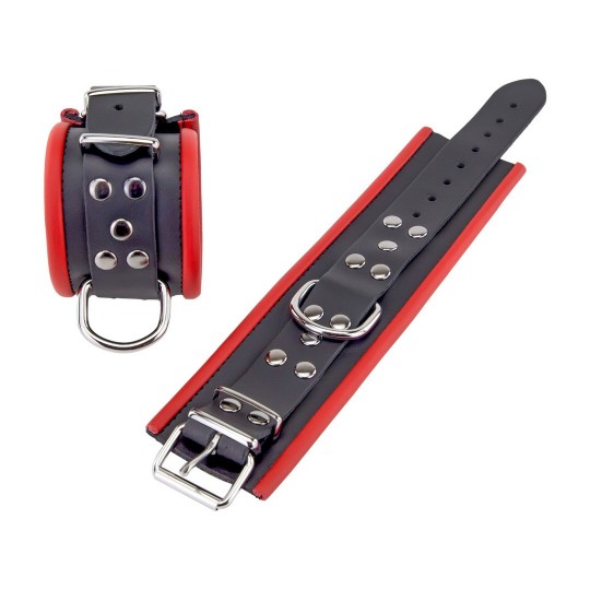 LEATHER HANDCUFFS - RED/BLACK