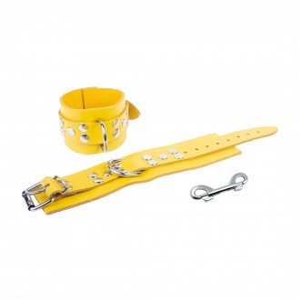 ULTRA LEATHER HANDCUFFS - YELLOW