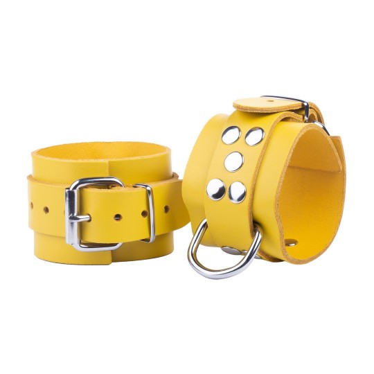 ULTRA LEATHER HANDCUFFS - YELLOW