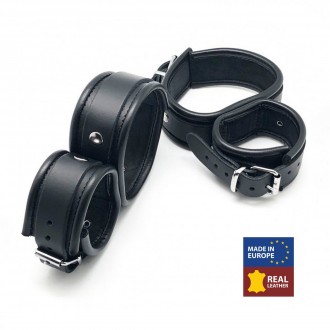 LEATHER ANKLE AND HAND RESTRAINTS - BLACK