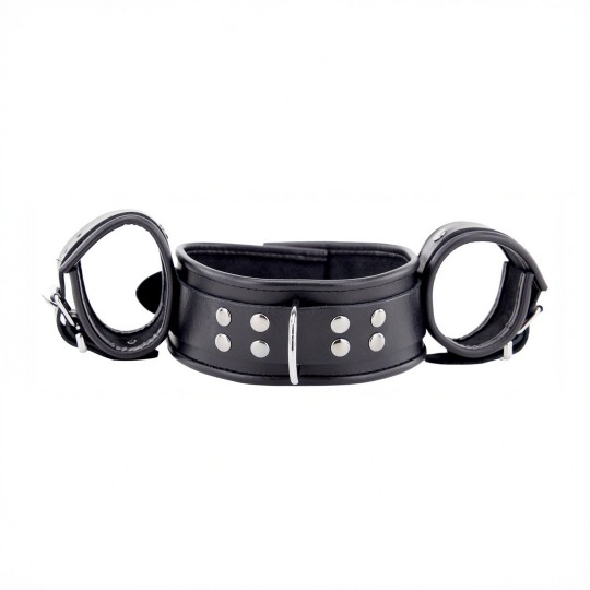 LEATHER NECK AND HAND RESTRAINTS - BLACK