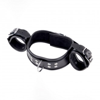 LEATHER NECK AND HAND RESTRAINTS - BLACK