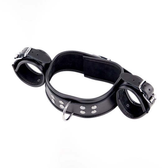 LEATHER NECK AND HAND RESTRAINTS - BLACK