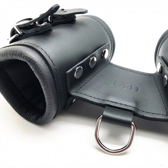 LEATHER DOUBLE HANDCUFFS - BLACK