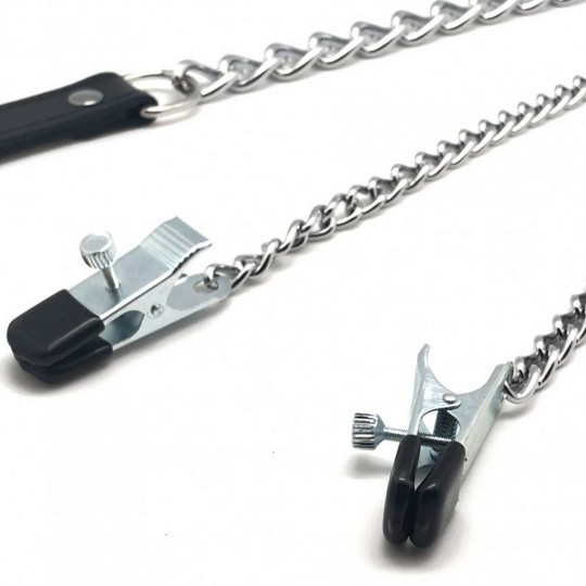 BREAST CLAMPS AND LEASH - BLACK/SILVER