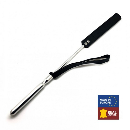 WHIP - METAL AND LEATHER - 52 CM - BLACK/SILVER