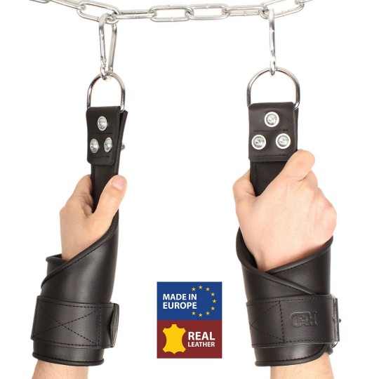 LEATHER SUSPENSION HANDCUFFS - BLACK