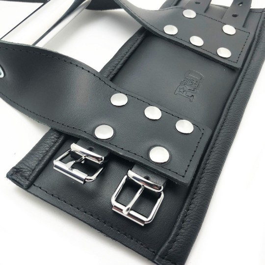 DELUXE LEATHER SUSPENSION HANDCUFFS - BLACK
