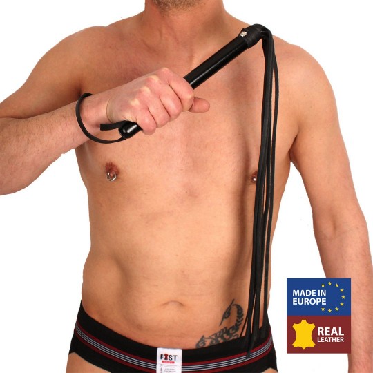 WOODEN MARTINET WITH LEATHER STRINGS - 75 CM - BLACK