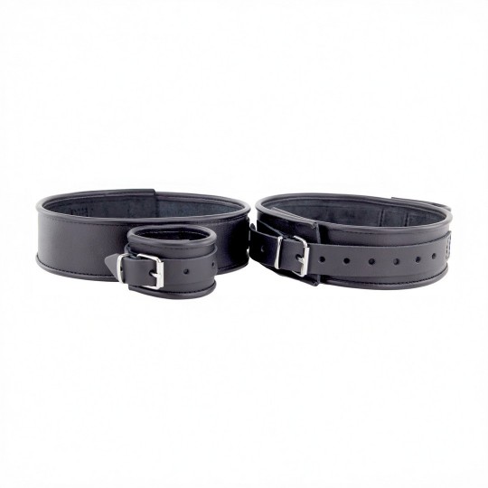 LEATHER THIGH AND HAND RESTRAINTS - BLACK