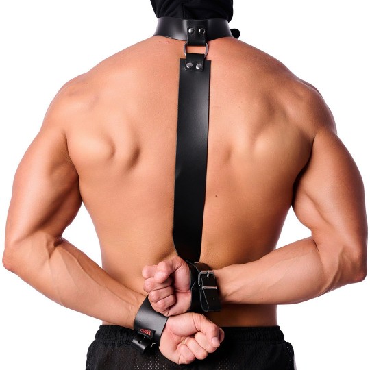 LEATHER BONDAGE COLLAR FOR HANDS - BLACK