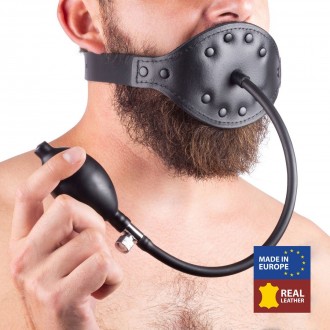 LEATHER GAG WITH INFLATABLE PENIS TIP - BLACK