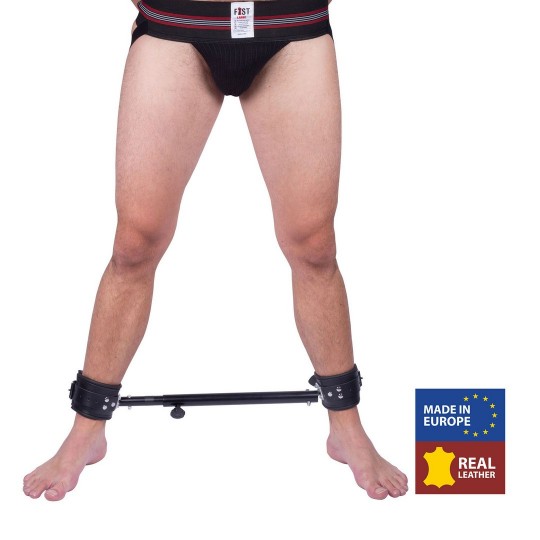 ADJUSTABLE METAL SPREADER BAR WITH LEATHER CUFFS - 35 TO 60 CM - BLACK