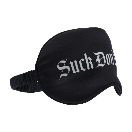 OUCH! SUCK DON'T BITE PRINTED SATIN MASK BLACK