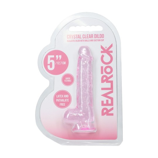 GODE RÉALISTE AVEC TESTICULES 5 /12.7 CM ROSE REAL ROCK