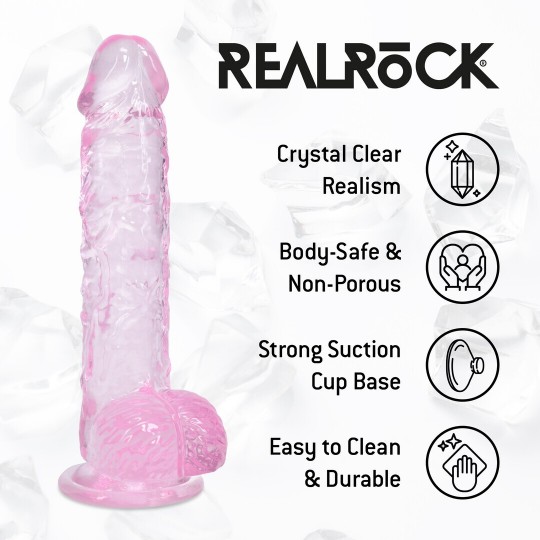 GODE RÉALISTE AVEC TESTICULES 5 /12.7 CM ROSE REAL ROCK