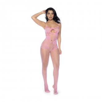 FLORAL FISHNET BODYSUIT SET - ONE SIZE - BUBBELGUM PINK