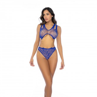LEOPARD FISHNET CHAIN BODYSUIT - ONE SIZE - BLUE