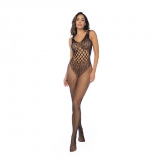 LEOPARD FISHNET BODYSTOCKING - ONE SIZE - BLACK