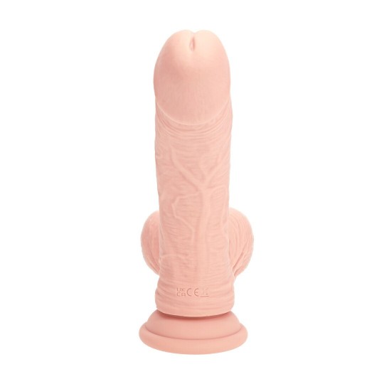 DUAL DENSITY RECHARGEABLE LIQUID SILICONE VIBRATOR - CURVED WITH WEIGHTED BALLS - 8 / 20 CM - FLESH