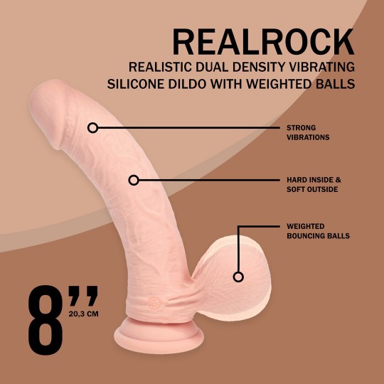DUAL DENSITY RECHARGEABLE LIQUID SILICONE VIBRATOR - CURVED WITH WEIGHTED BALLS - 8 / 20 CM - FLESH