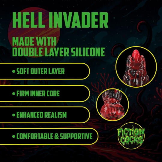 HELL INVADER - SILICONE DILDO - RED/BLACK