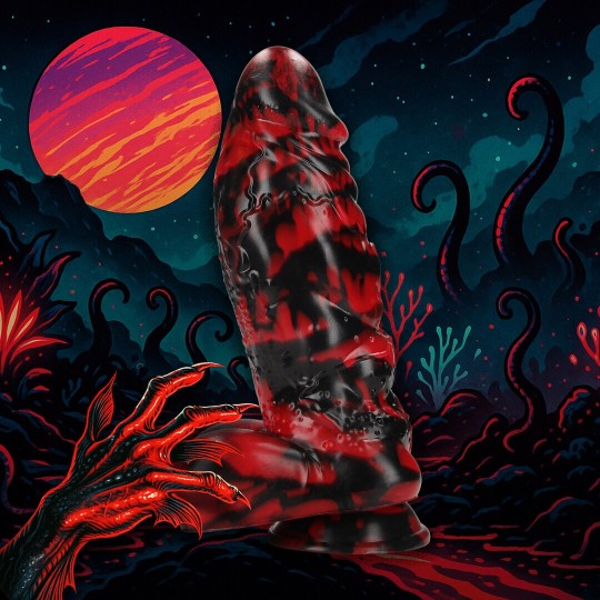 DEMON MASTER - SILICONE DILDO - RED/BLACK