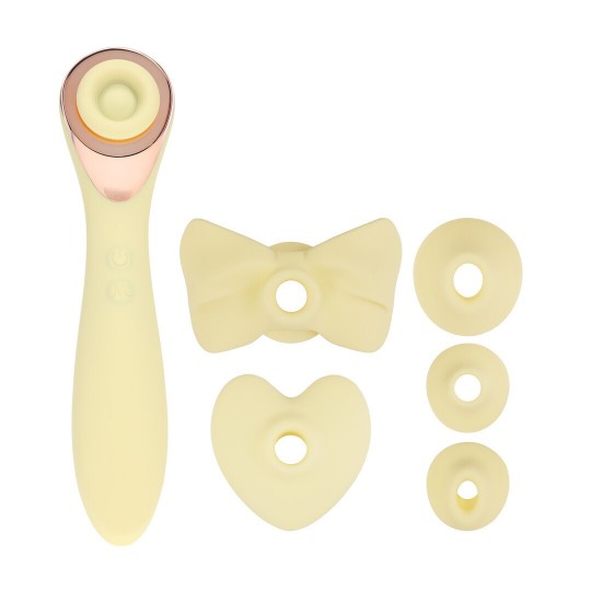 DARLING - AIRTAP WAND VIBRATOR WITH FIVE HEAD ATTACHMENTS - YELLOW