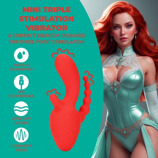 MINI TRIPLE STIMULATION VIBRATOR - SCARLET KISS