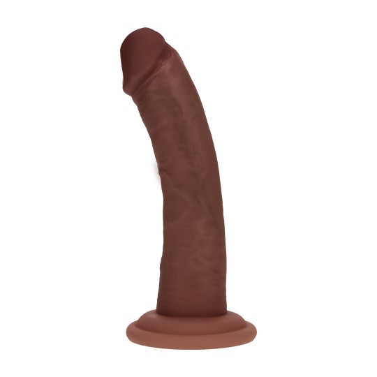 DUAL DENSITY SILICONE CURVED REALISTIC VIBRATING DILDO WITH SUCTION CUP - 6 / 15,5 CM - BROWN
