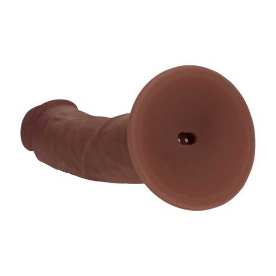 DUAL DENSITY SILICONE CURVED REALISTIC VIBRATING DILDO WITH SUCTION CUP - 6 / 15,5 CM - BROWN