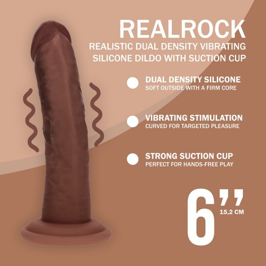 DUAL DENSITY SILICONE CURVED REALISTIC VIBRATING DILDO WITH SUCTION CUP - 6 / 15,5 CM - BROWN
