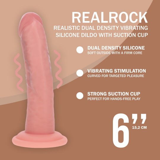 DUAL DENSITY SILICONE CURVED REALISTIC VIBRATING DILDO WITH SUCTION CUP - 6 / 15,5 CM - FLESH
